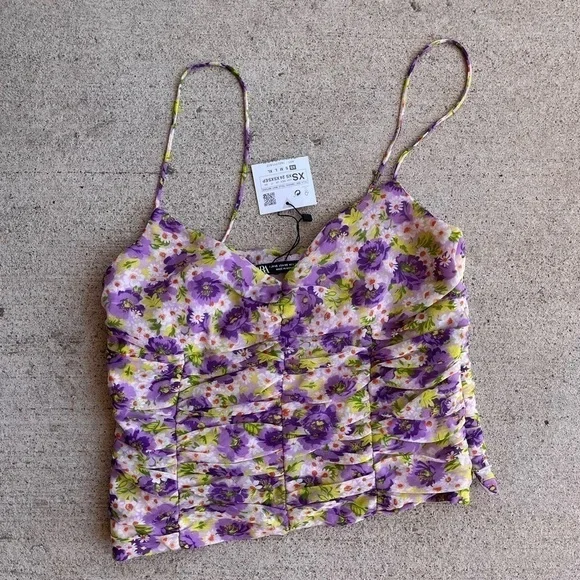 ZARA| DRAPED FLORAL PRINT TOP - Picture 3 of 9